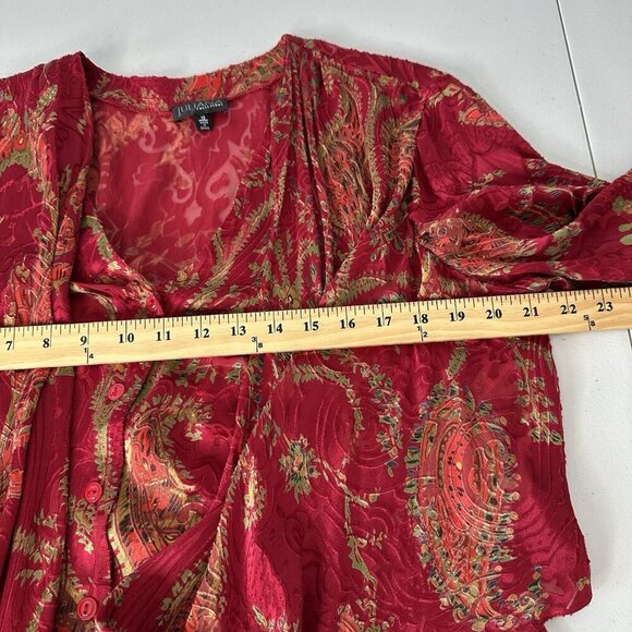 Juliana Collezione Drape front Blouse Red Silk Blend Paisley Size 12 - Picture 7 of 11